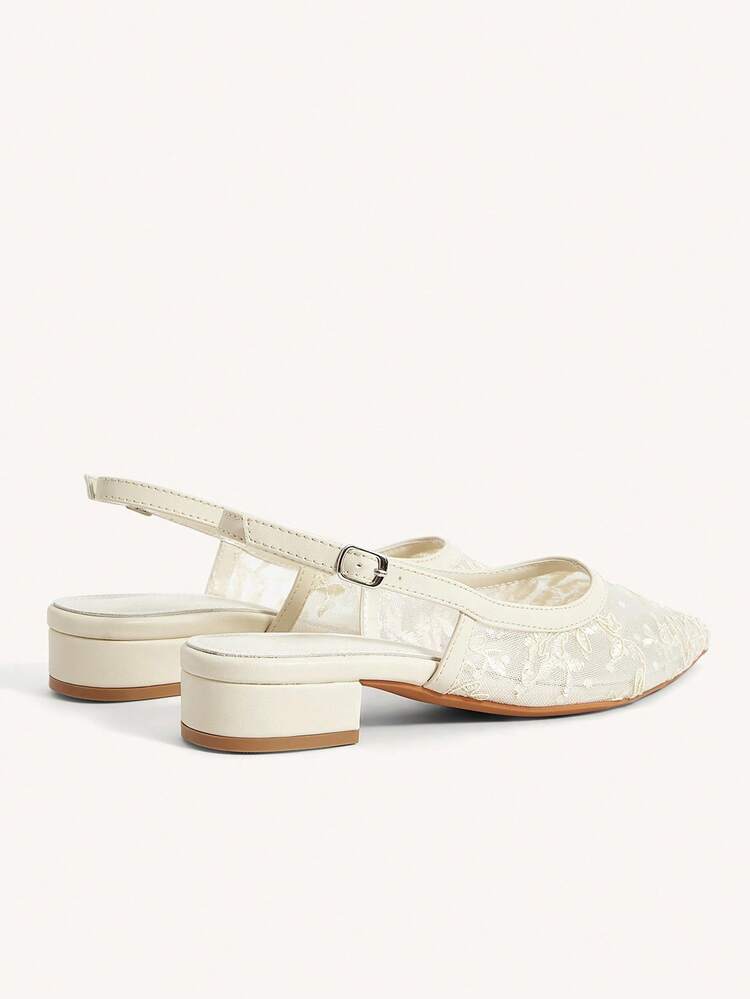 CUCCOO CHICEST Damesko med spids tå, slingback, beige mesh og blonder, lav blokhæl, elegante og alsidige, komfortable loafers uden ryg til jul, elegante sko, brudesko, sommersko, brudesko - Beige - Vis 10