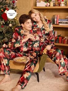 CoupledUp 圣诞格子缎面男士睡衣套装 情侣睡衣套装 姜饼人睡衣 圣诞睡衣 情侣圣诞睡衣 姜饼人睡衣，秋冬服装 - 彩色 - 查看 7