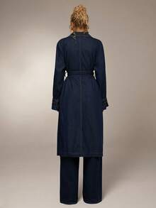 Avantive Retro Commuting Elegant Casual High Street Dark Blue Washed Long Long-Sleeved Denim Jacket Trench Coat Casual Fall Clothes For Women - Dark Wash - View 3