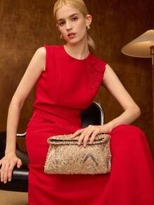 MOTF PREMIUM WOMEN'S FASHION SQUARE FAUX FEATHER CLUTCH BAG, VALENTINES, PERFECTLY MATCHING WITH PROM DRESSES, PROM ACCESSORIES,SEQUIN DRESS SPARKLY DRESS , SEQUIN - Champagne - View 7