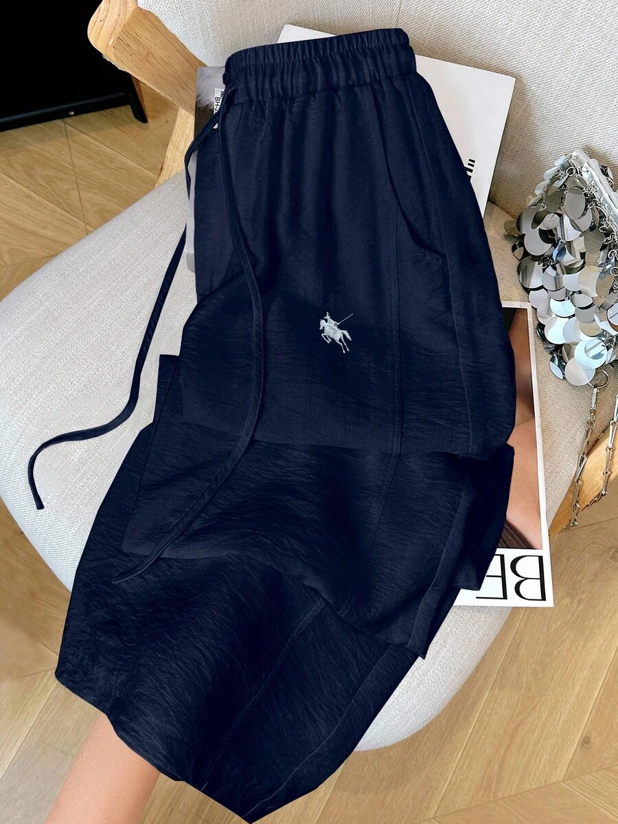 Jouncy Women's Casual Versatile Embroidered Detail Pants