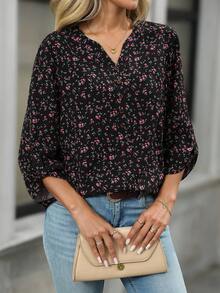 Camisa casual con cuello en pico, rayas y mangas enrolladas para el otoño - Multicolor - Ver 8
