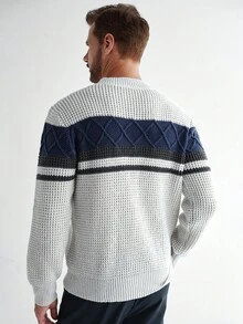 Manfinity CityGents Casual Loose Fit Crew Neck Long Sleeve Pullover Sweater For Men, Fall Winter