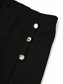 Ellevyn 大码女式闪亮露背背心和阔腿裤优雅套装 - 黑色 - 查看 6