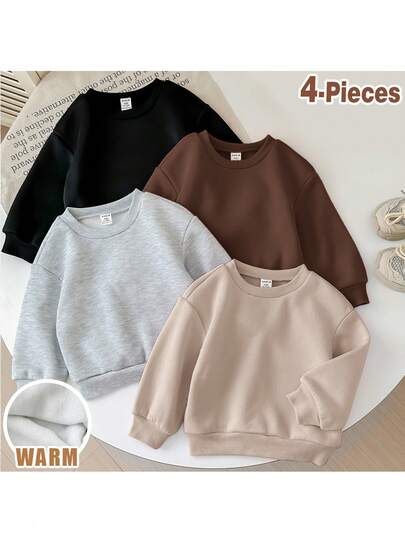 Loomiva 4 件套可爱纯色保暖内衬长袖运动衫，百搭，适合女婴，秋冬季
