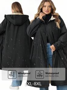 SHEIN CURVE+ Women's Plus Size Casual Loose Hooded Fleece Jacket, Autumn/Winter - Black - View 1