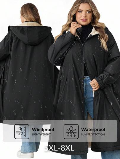 SHEIN CURVE+ 女式加大码休闲宽松连帽羊毛夹克，秋冬