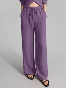 Ontre 2025年秋季女士两件套服装，包含长裤和长袖衬衫，适合海滩度假、音乐节、派对、商务休闲、办公室、优雅上衣、休闲衬衫、圣诞节、新年等场合。 - 紫色 - 查看 4