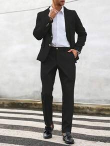 Manfinity Mode 男士休闲商务套装（夹克和裤子） - 黑色 - 查看 8