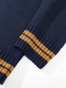 Manfinity Homme Men's Striped Long Sleeve Drawstring Casual Hooded Sweater, Autumn/Winter, Old Money - Royal Blue - View 3