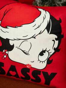 Betty Boop x SHEIN 1 pieza Funda de cojín decorativo con figura de dibujo animado lindo (no incluye el relleno del cojín), 45*45cm, tela suave y cómoda, adecuada para decoración del hogar y el automóvil