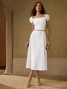 MOTF PREMIUM BOW DECOR OFF SHOULDER DRESS - White - View 1