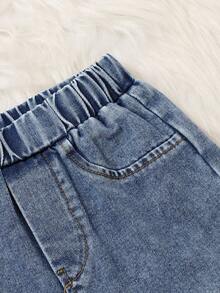 2pcs Baby Boy Fashion Fleece Jacket Paired With Casual Long Denim Set Fall Winter - Medium Wash - View 6