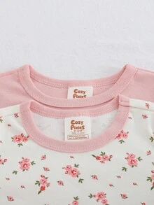 Cozy Pixies Baby Girl Floral Print Knit Soft Crew Neck Long Sleeve Top And Elastic Waist Leggings 2 Pieces Snug Fit Pajama Set Fall Winter - Multicolor - View 4