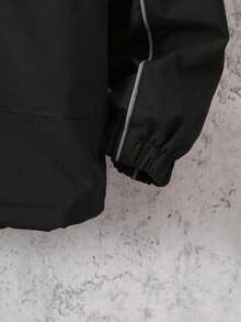 Vacaura Chaqueta con capucha con cremallera, forro térmico y rayas reflectantes para niño preadolescente, cálida y cómoda para actividades al aire libre, otoño/invierno - Negro - Ver 4