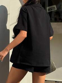 Bonvoyette Summer Beach Solid Button Front Cover Up Set