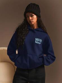 Athîral 女士连帽卫衣，秋冬简约时尚休闲日常穿着 - 藏蓝色 - 查看 4