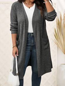 EMERY ROSE Áo khoác dài tay đơn giản hàng ngày màu trơn dành cho nữ cỡ lớn - màu đen - Xem 6