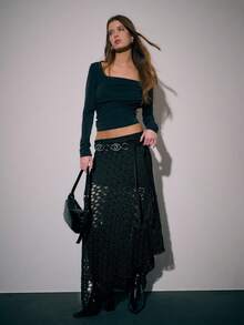 Nöista Black  Lace Skirt With A Fitted Upper Panel Semi-Sheer Geometric Lace Lower Skirt  A Subtle Flared Hem Offering A Romantic  Elegant Bohemian Look Suitable For Holiday  Winter; Perfect For Pairing With Fitted Bodysuits Silk Camisoles Or Chunky Knitwear For Parties Dates Evening Outings Summer Festivities Or Spring Guest Outfits.  Vacation Luxury Going Out  Wedding  Party    Festival  Holiday  Summer - Black - View 5