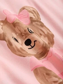 DAZY Cute Bear Print Loose Pajama Set, Fall Winter Clothes - Baby Pink - View 6