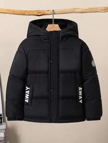 1pc Boys' Casual Hooded Padded Coat, Suitable For Daily Commute, Winter Fall - Black - View 3