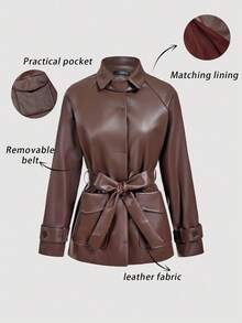 SHEIN MOD Women's Casual Long Sleeve Front Button Pocket PU Jacket,Teacher Outfits For Women,Back To School Clothes,Old Money Style Women,Fall Clothes For Women,Business Casual Woman