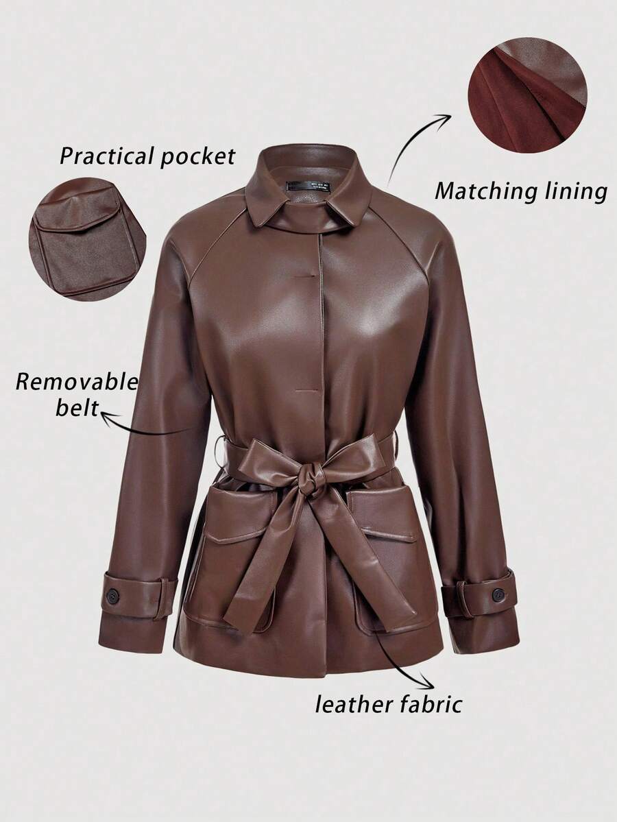 SHEIN MOD Women's Casual Long Sleeve Front Button Pocket PU Jacket,Teacher Outfits For Women,Back To School Clothes,Old Money Style Women,Fall Clothes For Women,Business Casual Woman