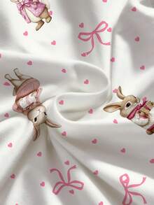 ROMWE Kawaii Cute Rabbit Polka Dot Full Print Lace Camisole & Ruched Shorts Pajama Set, Casual Loungewear - White - View 4