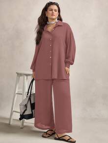 Zelara Plus Size Casual Commuter Solid Color Shirt And Pants 2 Pieces Set Plus Size Pant Set Plus Size Two Pieces Set Brown Plus Size Pant Suit Women Plus Size Brown Set Plus Size Blouse And Pants Set,Fall Clothes For Women Plus Size Pants Set Plus Size Matching Set 2 Pieces Sets Woman Plus - Rusty Rose - View 7