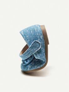 Cozy Pixies 女孩蓝色蝴蝶结公主平底鞋，时尚百搭软底舒适鞋 - 藍色 - 查看 3