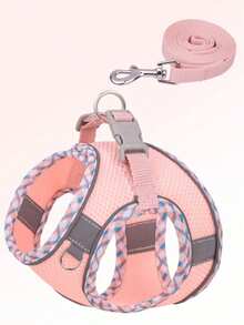 1pc Breathable & Comfortable Mesh Dog Harness With Reflective Strips, Snug Fit - Mauve Purple - View 12