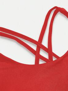 SHEIN Áo bra thể thao thấm hút mồ hôi dành cho bé gái tuổi teen, có đệm mút tháo rời, dây đeo chéo lưng, phù hợp cho yoga và các hoạt động thể thao. - Đỏ - Xem 5