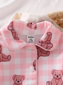 2 件套新生女童可爱蝴蝶结图案长袖上衣和裤子休闲舒适睡衣套装 - 粉色 - 查看 4