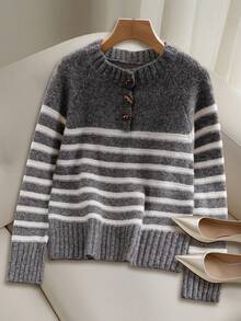 SHEIN Franclia Jersey de punto a rayas casual para mujer, otoño/invierno