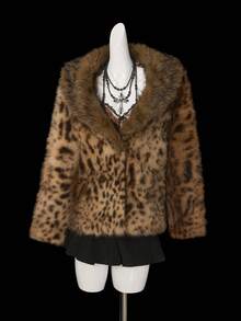 SHEIN ICON 女式仿皮草大衣，性感豹纹翻领，适合派对和日常穿着，秋冬季 - 彩色 - 查看 5