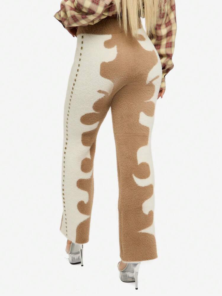 SUMWON WOMEN Fluffy Knit Cow Print Joggers