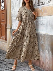 EMERY ROSE Đầm dài cổ khoét bèo họa tiết hoa nhỏ xinh xắn dành cho nữ, mùa hè - màu nâu - Xem 9