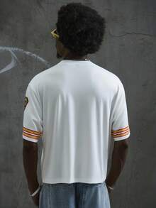 Manfinity ZONE917 Street Fashion Colorblock Number 22 Print Boxy Oversized Short T-Shirt Men's Cropped Tops, 22 Jersey Shirt, Jerseys For Men Y2k, Men Oversized Crop Printed - White - View 9