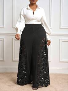 Veslaya Quần ống rộng phối ren dự tiệc thanh lịch mới 2025, Thu/Đông - màu đen - Xem 6