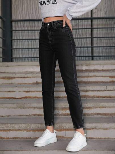 EURMUSE 100%Cotton Women High Waist Mom Fit Jeans