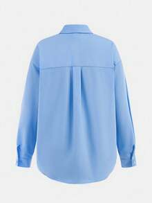 SHEIN Loose Casual Comfortable Butterfly Embroidered Collar Long Sleeve Shirt, Suitable For School Back To School Season, Teen Girls Fall Winter - Blue - View 2