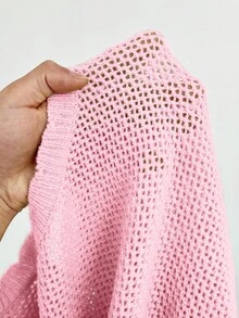 SHEIN Unity Women's Floral Pattern Hollow Out Knit Button-Up Cardigan - Baby Pink - View 6