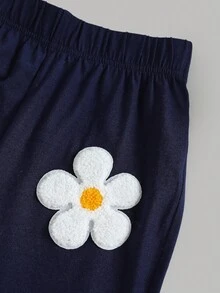 Girlism Tween Girls 外套套装 2 件套 Tween Girls 休闲花卉贴花连帽衫和运动裤套装，秋冬 - 藍白色 - 查看 5