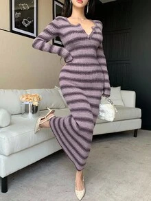 DAZY Vestido de suéter ajustado de mujer en color morado, nueva llegada de otoño/invierno