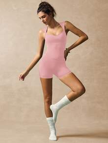VARSIVA 纯色扭纹背心式无袖连体衣 - 粉色 - 查看 2