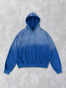 ROMWE MEN Street Life Sudadera con capucha con estampado de cebra lavado vintage para hombres, adecuada para uso diario, otoño/invierno - Azul - Ver 1