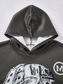 SHEIN 2 件青少年男孩休闲日常舒适印花连帽运动衫和直筒宽松运动裤套装 - 彩色 - 查看 4
