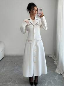 SHEIN Clasi Latest Autumn/Winter Contrast Color Long Sleeve Lapel Collar Elegant Overcoat For Women - Multicolor - View 4