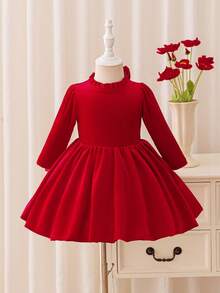Glamorique Kids Christmas Baby Girls Dresses, Fall Dresses, Winter Dresses, Christmas Clothes, Party Wear, Santa Dress, New Year's Dress, Christmas Baby Girl's Party Dresses, Baby Girls' Princess Tulle Dresses, Long Sleeve Puff Dress, Back Bowknot Dress, Stage Performance Middle East, Autumn/Winter New Arrival Christmas Dress Red Dresses Dress Christmas For Baby Girl - Red - View 1