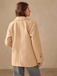 Wildy 休闲美式乡村风格简约杏色双排扣羊毛西装外套女秋冬装